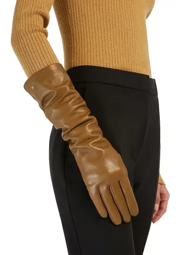 Max Mara Women's Long Nappa Leather Gloves - Tobacco - Size 7.5 | Thumbnail 2