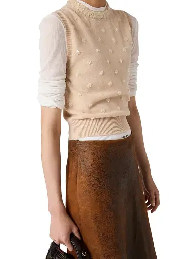 Miu Miu Women's Embroidered Cashmere Vest - Beige - Size 6 | Thumbnail 4 Miu Miu Women's Embroidered Cashmere Vest - Beige - Size 6 | Thumbnail 4