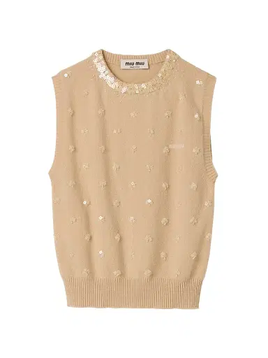 Miu Miu Women's Embroidered Cashmere Vest - Beige - Size 6 | Thumbnail 1 Miu Miu Women's Embroidered Cashmere Vest - Beige - Size 6 | Thumbnail 1