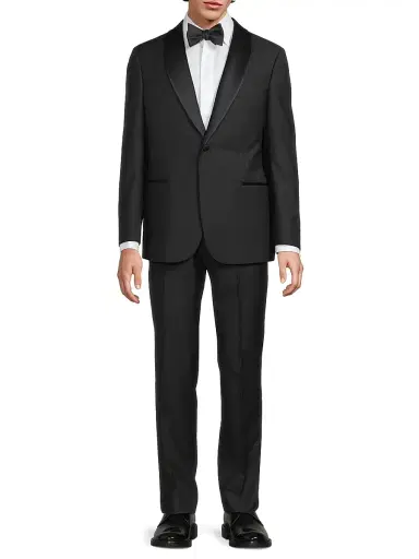 Emporio Armani Men's Micro-Patterned Virgin-Wool Single-Breasted Tuxedo - Brown - Size 48 | Thumbnail 2 Emporio Armani Men's Micro-Patterned Virgin-Wool Single-Breasted Tuxedo - Brown - Size 48 | Thumbnail 2