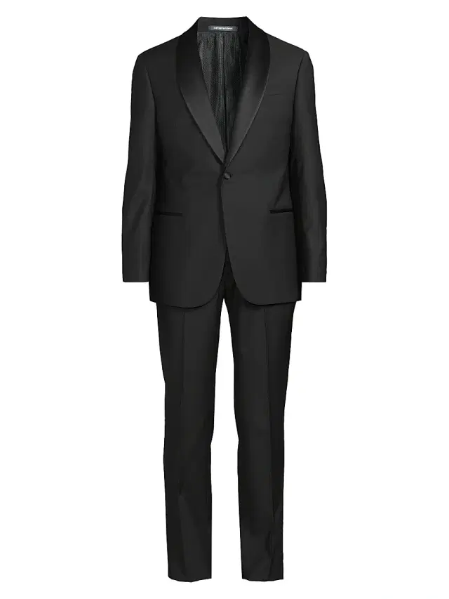 Men's Micro-Patterned Virgin-Wool Single-Breasted Tuxedo - Brown