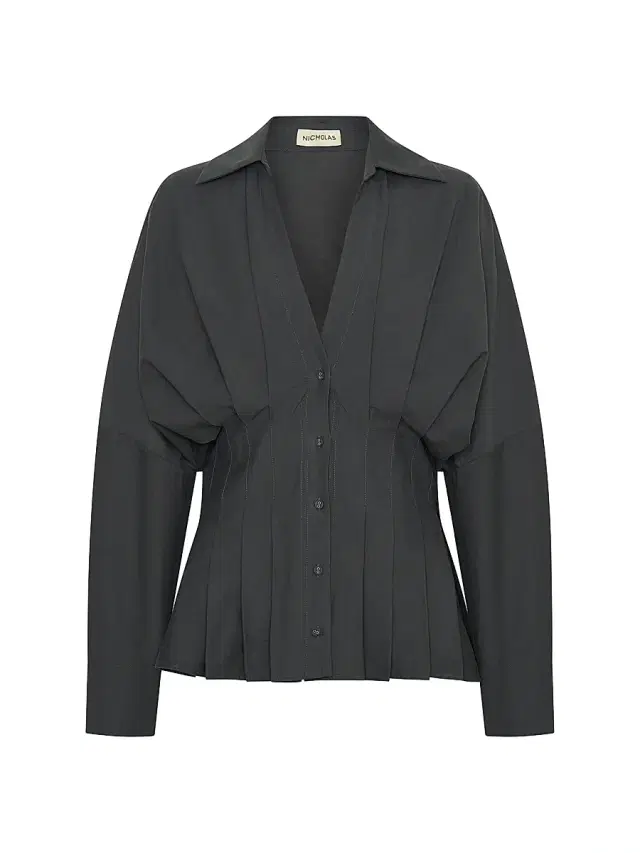 NICHOLAS Women's Reggie Pleated Shirt - Charcoal