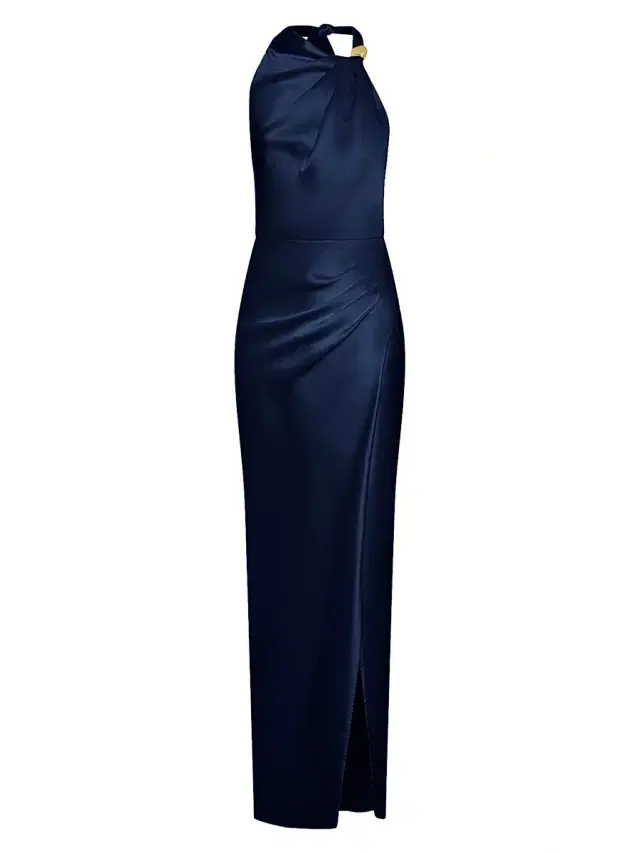 NICHOLAS Women's Galilea Satin Draped Maxi Dress - Midnight