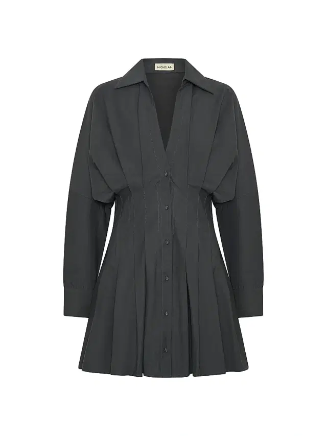 NICHOLAS Women's Fabienne Pleated Mini-Shirtdress - Charcoal