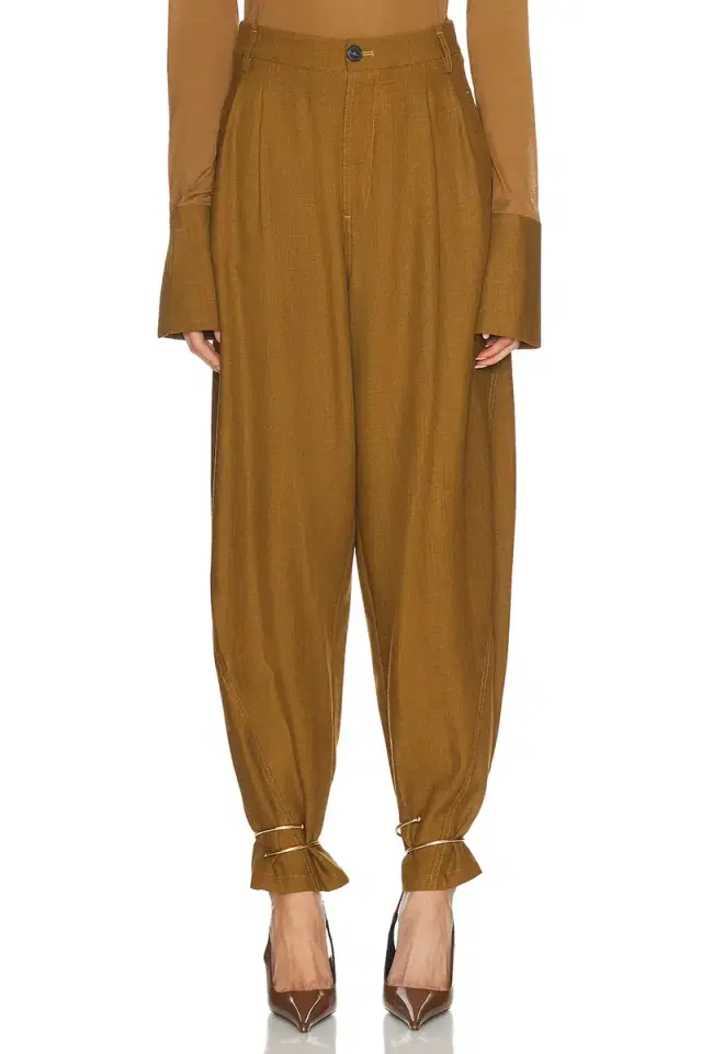 Phebe Cuff Adorned Wide Leg Fluid Wool Pant