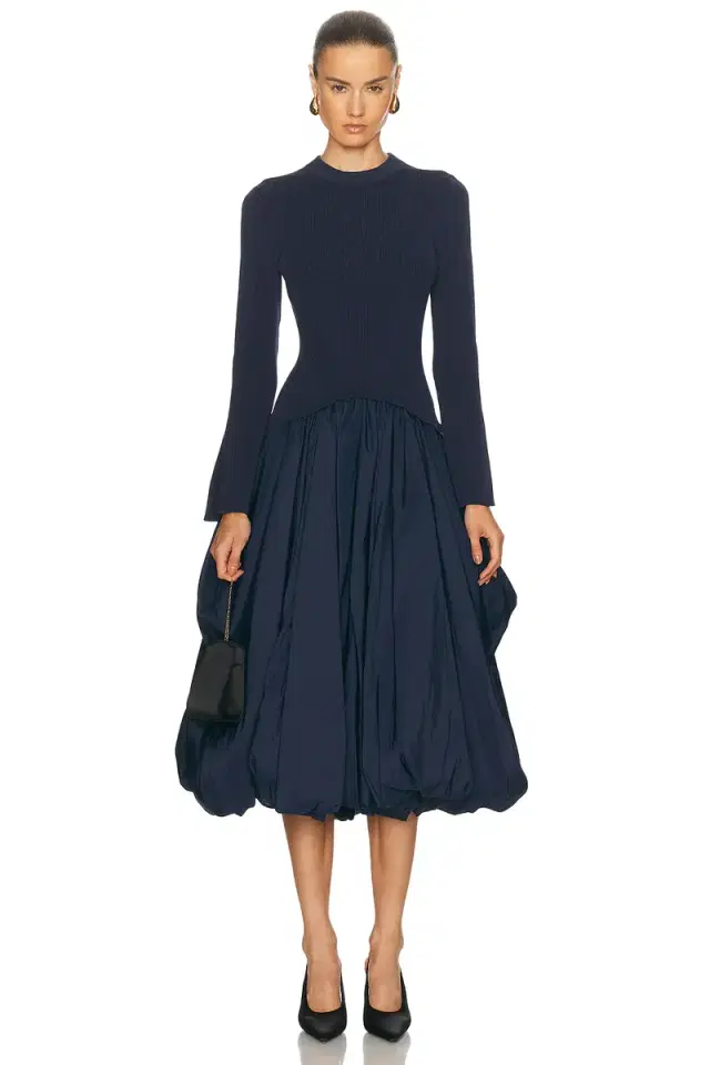 SIMKHAI Kenlie Long Sleeve Neck Midi Dress