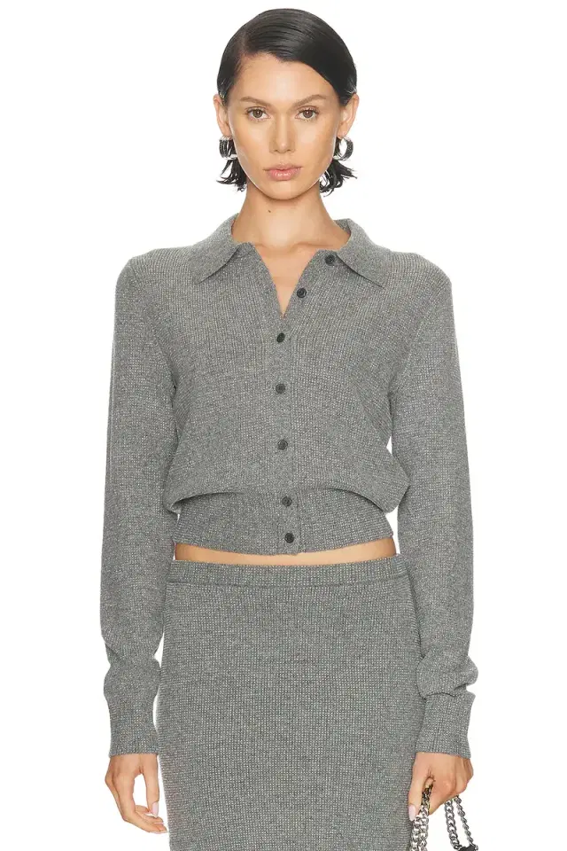 Alexander Wang Hotfix Long Sleeve Polo Cardigan