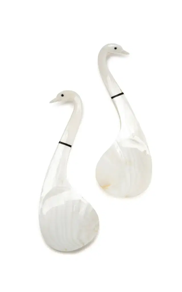 Gohar World Set-of-Two Swan Mother-of-Pearl Serving Spoons - White