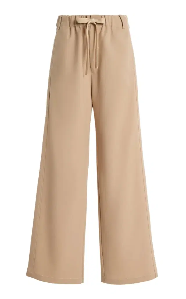 Drawstring Wool-Blend Twill Wide-Leg Pants