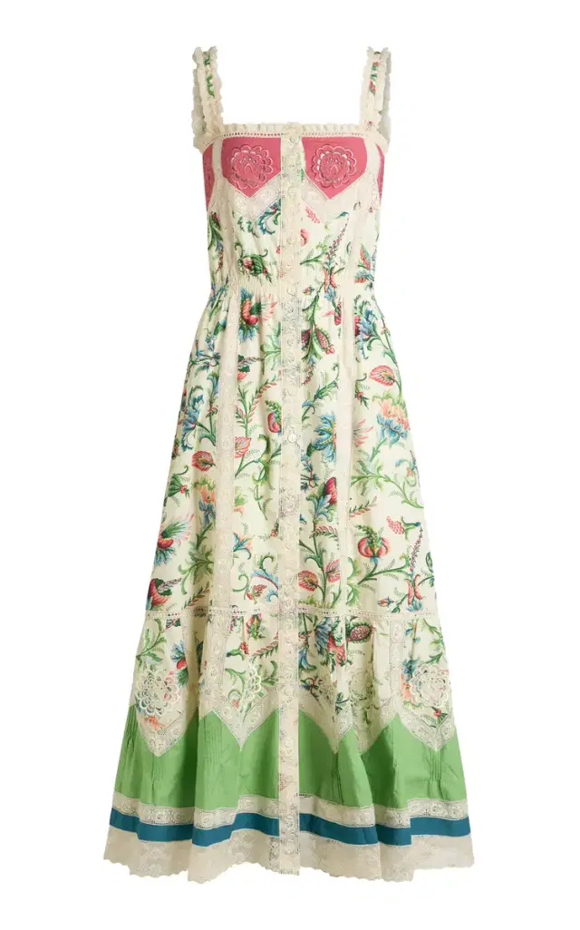 Etro Lace-Trimmed Cotton Midi Dress