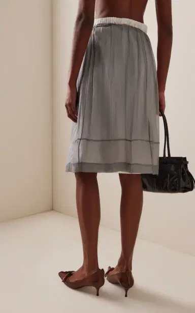 Prada Embroidered Silk-Chiffon Midi Drawstring Skirt | Thumbnail 4