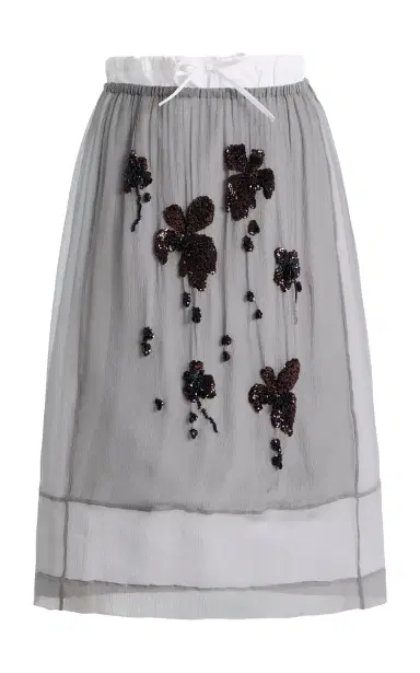 Prada Embroidered Silk-Chiffon Midi Drawstring Skirt | Thumbnail 1