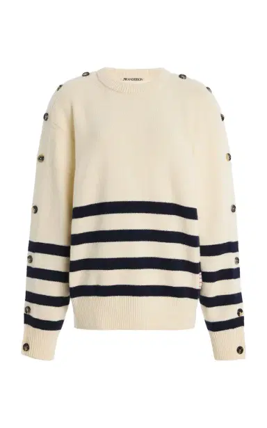 JW Anderson Button-Sleeve Breton Wool Sweater | Thumbnail 1 JW Anderson Button-Sleeve Breton Wool Sweater | Thumbnail 1