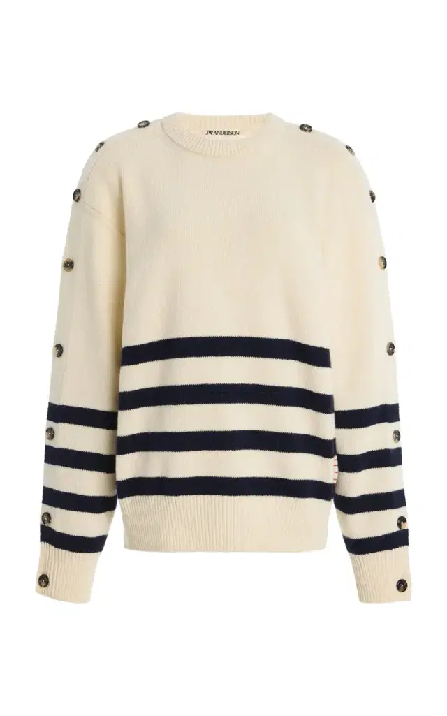 JW Anderson Button-Sleeve Breton Wool Sweater