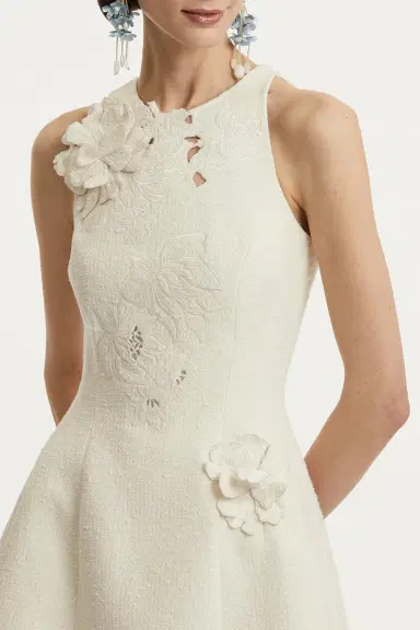 Oscar de la Renta Floral Tweed Cocktail Dress | Thumbnail 4