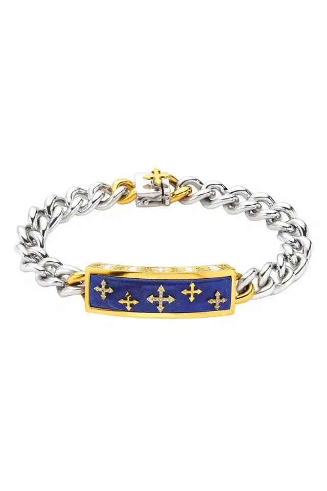 BUDDHA MAMA Lapis Cross Biker Bracelet