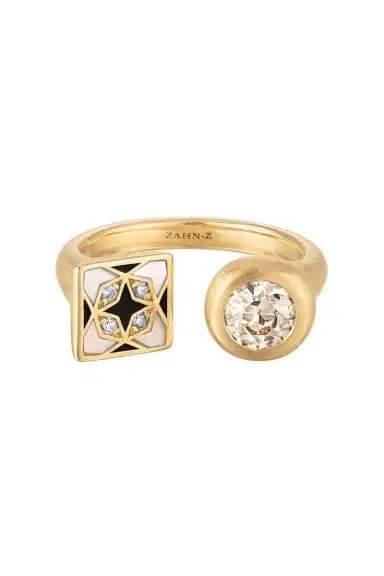 ZAHN-Z Pearl Diamond Black Sadaf And I Open Ring | Thumbnail 1