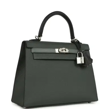 HERMÈS Hermes Kelly Sellier 25 Tri-Color Black, Vert Amande and Vert Mangrove Epsom Palladium Hardware | Thumbnail 2 HERMÈS Hermes Kelly Sellier 25 Tri-Color Black, Vert Amande and Vert Mangrove Epsom Palladium Hardware | Thumbnail 2