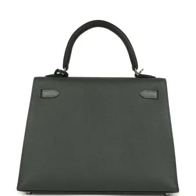 HERMÈS Hermes Kelly Sellier 25 Tri-Color Black, Vert Amande and Vert Mangrove Epsom Palladium Hardware | Thumbnail 4 HERMÈS Hermes Kelly Sellier 25 Tri-Color Black, Vert Amande and Vert Mangrove Epsom Palladium Hardware | Thumbnail 4