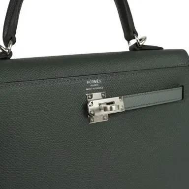HERMÈS Hermes Kelly Sellier 25 Tri-Color Black, Vert Amande and Vert Mangrove Epsom Palladium Hardware | Thumbnail 7 HERMÈS Hermes Kelly Sellier 25 Tri-Color Black, Vert Amande and Vert Mangrove Epsom Palladium Hardware | Thumbnail 7