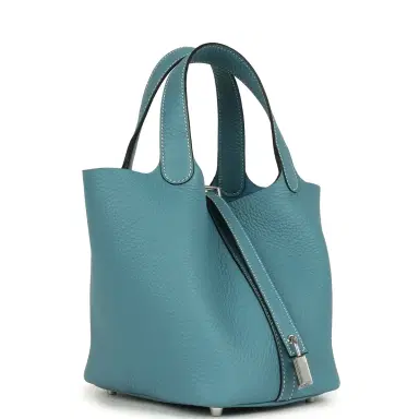 HERMÈS Hermes Picotin Lock 18 Blue Jean Clemence Palladium Hardware | Thumbnail 3