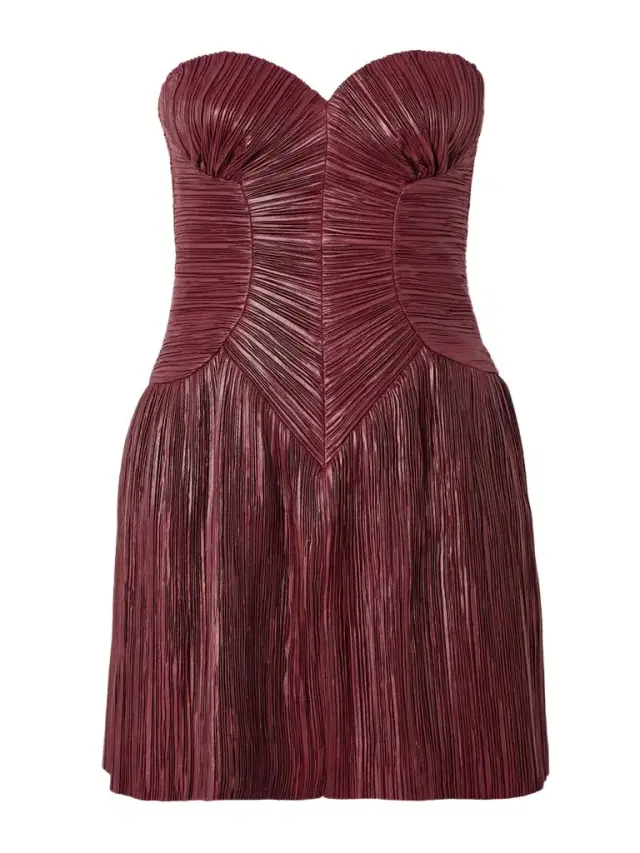 Nella Strapless Plissé-satin Mini Dress