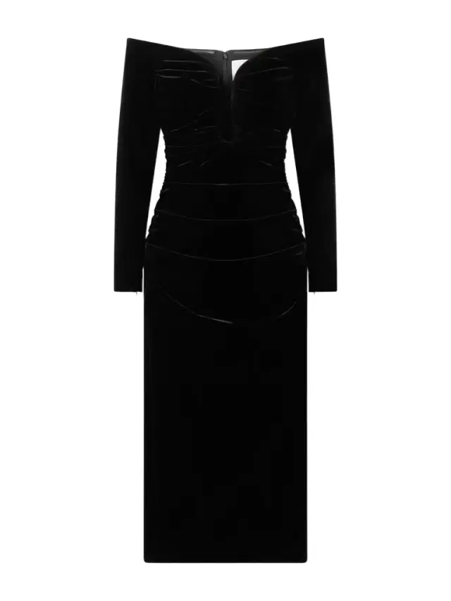 Ruched Velvet Midi Dress