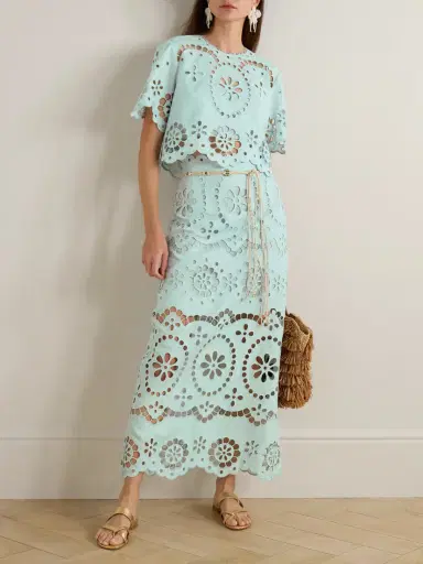 Zimmermann Awaken Belted Broderie Anglaise Linen Midi Skirt | Thumbnail 2 Zimmermann Awaken Belted Broderie Anglaise Linen Midi Skirt | Thumbnail 2