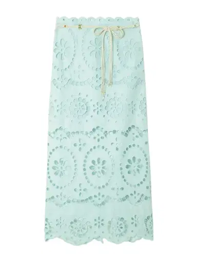 Zimmermann Awaken Belted Broderie Anglaise Linen Midi Skirt | Thumbnail 1 Zimmermann Awaken Belted Broderie Anglaise Linen Midi Skirt | Thumbnail 1