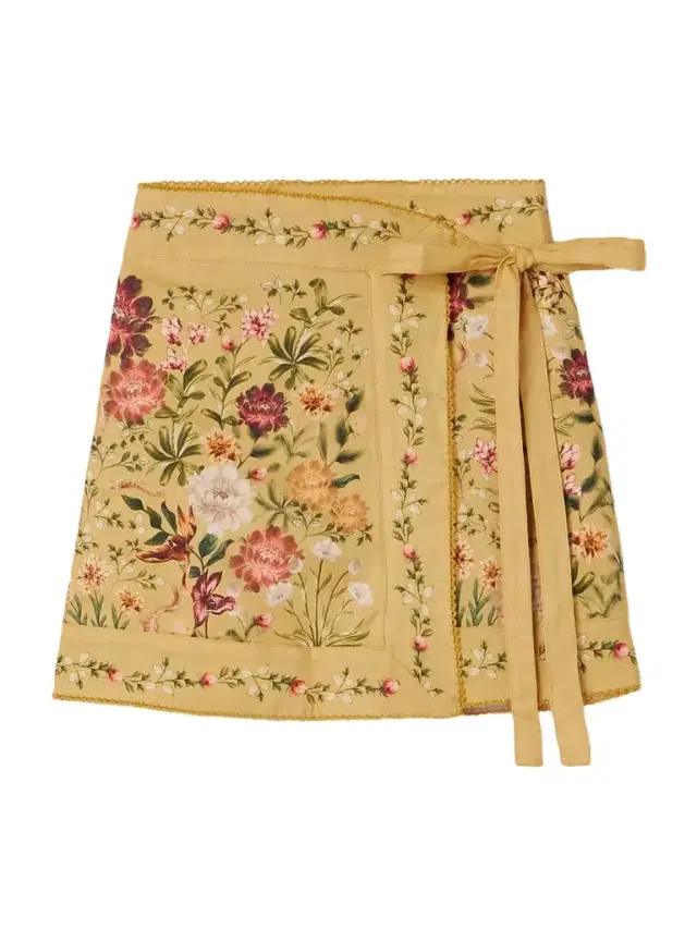 Luna Paramo Floral-print Linen Mini Wrap Skirt