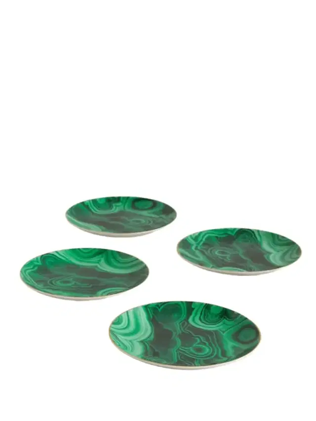 L'Objet Malachite Set Of Four Porcelain Canapé Plates