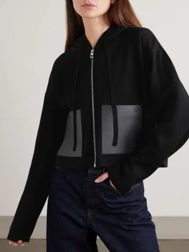Loewe Leather-trimmed Wool-blend Hoodie | Thumbnail 3 Loewe Leather-trimmed Wool-blend Hoodie | Thumbnail 3
