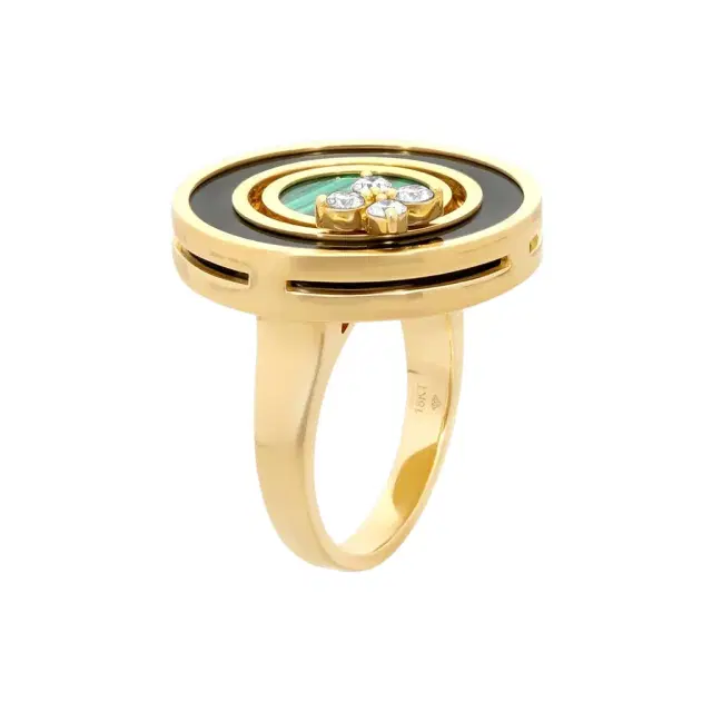 Roberto Coin Roberto Coin Love in Verona 18K Rose Gold Diamond, Black Jade & Malachite Ring Sz. 6.5 by The Solist