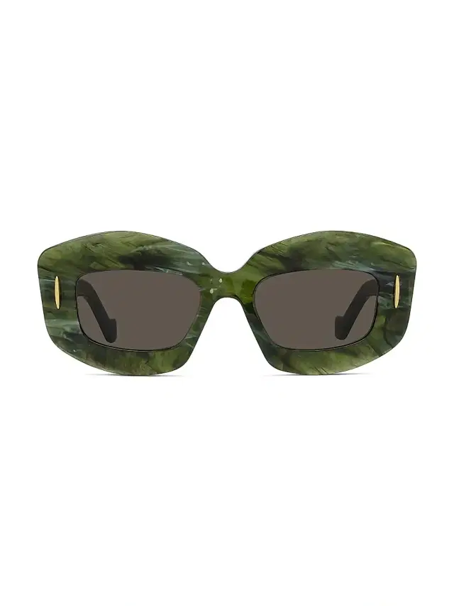 LOEWE Women's Chunky Anagram 49MM Rectangular Sunglasses - Green