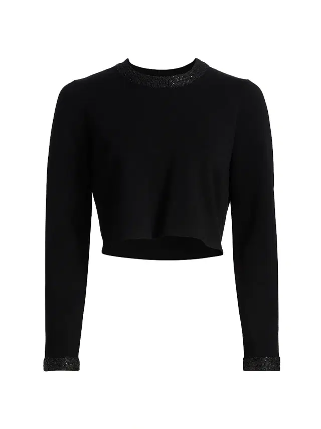 A.L.C. Women's Marley Embellished Long-Sleeve Crop Top - Black
