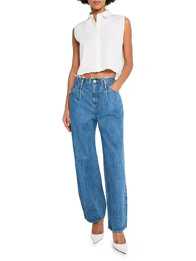 Moussy Vintage Women's Macclenny Frayed Pleated Barrel-Leg Jeans | Thumbnail 2