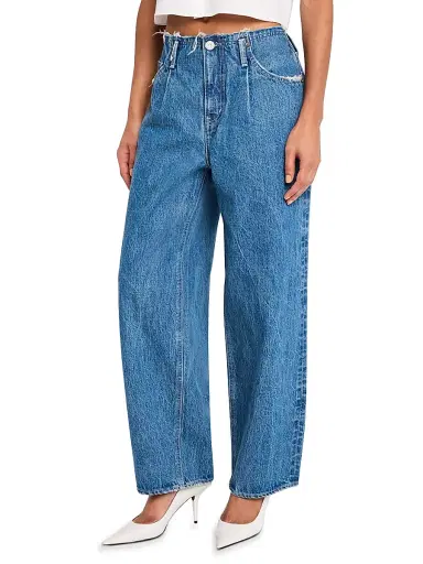 Moussy Vintage Women's Macclenny Frayed Pleated Barrel-Leg Jeans | Thumbnail 3