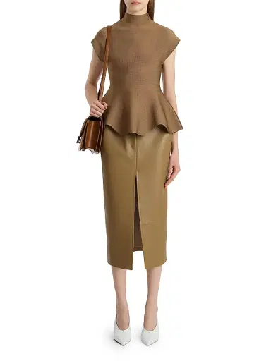 Khaite Women's Knit Peplum Hem Top - Carob | Thumbnail 2
