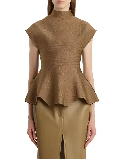 Khaite Women's Knit Peplum Hem Top - Carob | Thumbnail 3