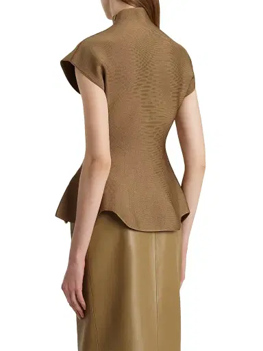Khaite Women's Knit Peplum Hem Top - Carob | Thumbnail 4