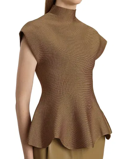 Khaite Women's Knit Peplum Hem Top - Carob | Thumbnail 5