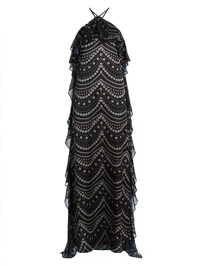 MISA Los Angeles Women's Lupita Polka Dot Chiffon Halterneck Maxi Dress - Stranded Pearls Mix