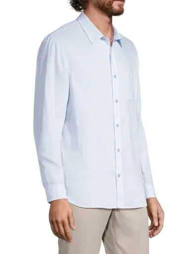 Vince Men's Linen Button-Front Shirt - Glacier | Thumbnail 4 Vince Men's Linen Button-Front Shirt - Glacier | Thumbnail 4