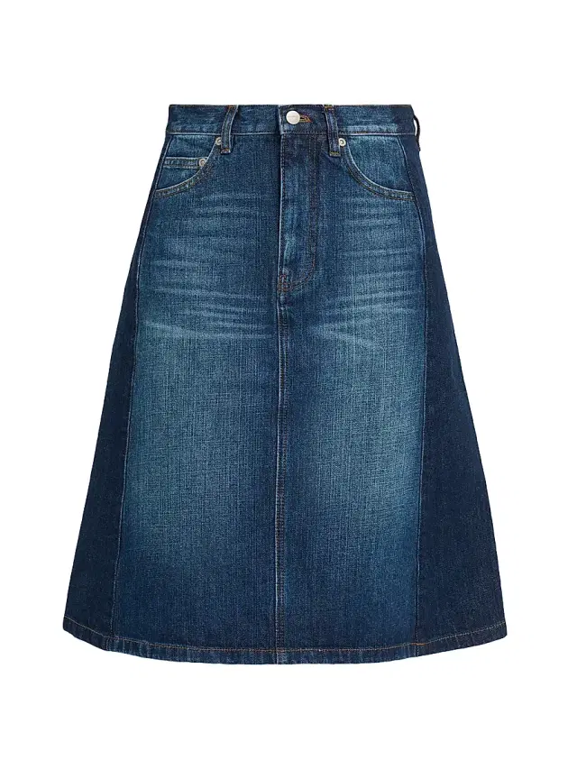 Women's Two-Tone Shadow Denim Midi-Skirt - Indigo