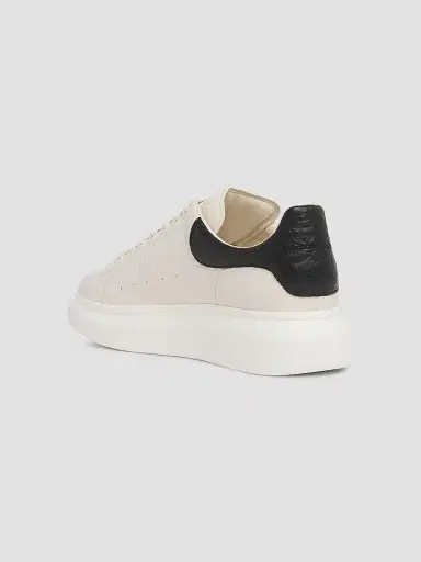 Alexander McQueen Men's Oversized Grainy Leather Low-Top Sneakers - White Black | Thumbnail 2 Alexander McQueen Men's Oversized Grainy Leather Low-Top Sneakers - White Black | Thumbnail 2