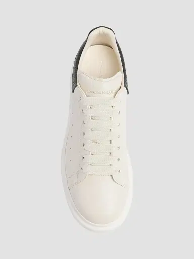 Alexander McQueen Men's Oversized Grainy Leather Low-Top Sneakers - White Black | Thumbnail 3 Alexander McQueen Men's Oversized Grainy Leather Low-Top Sneakers - White Black | Thumbnail 3