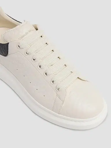 Alexander McQueen Men's Oversized Grainy Leather Low-Top Sneakers - White Black | Thumbnail 4 Alexander McQueen Men's Oversized Grainy Leather Low-Top Sneakers - White Black | Thumbnail 4