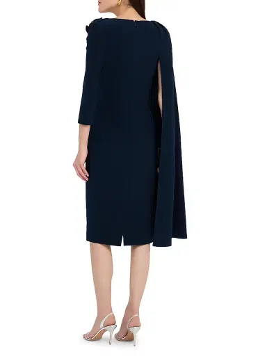 Teri Jon by Rickie Freeman Women's Cape-Sleeve Crepe Asymmetric Knee-Length Dress | Thumbnail 4 Teri Jon by Rickie Freeman Women's Cape-Sleeve Crepe Asymmetric Knee-Length Dress | Thumbnail 4