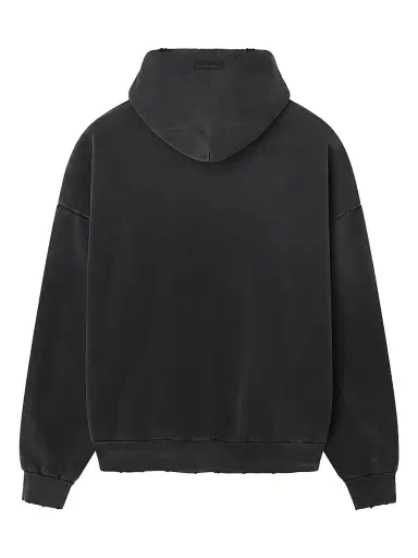 Fear of God Men's Logo Distressed Cotton Hoodie - Black | Thumbnail 2 Fear of God Men's Logo Distressed Cotton Hoodie - Black | Thumbnail 2