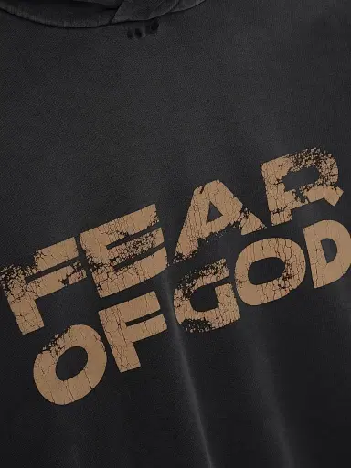 Fear of God Men's Logo Distressed Cotton Hoodie - Black | Thumbnail 3 Fear of God Men's Logo Distressed Cotton Hoodie - Black | Thumbnail 3